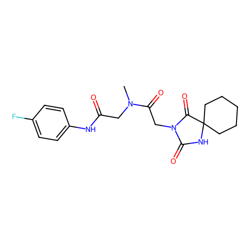 2-(2,4-dioxo-1,3-diazaspiro[4.5]decan-3-yl)-N-[2-(4-fluoroanilino)-2-oxoethyl]-N-methylacetamide structure