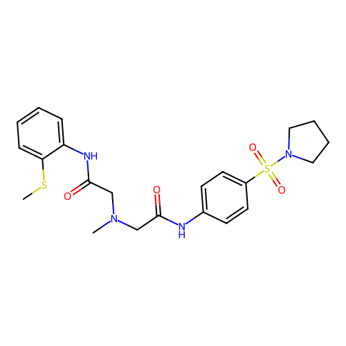 2-[methyl-[2-(2-methylsulfanylanilino)-2-oxoethyl]amino]-N-(4-pyrrolidin-1-ylsulfonylphenyl)acetamide structure