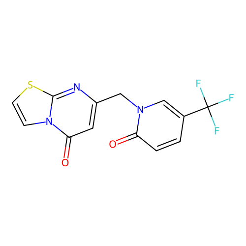 7-[[2-oxo-5-(trifluoromethyl)pyridin-1-yl]methyl]-[1,3]thiazolo[3,2-a]pyrimidin-5-one structure