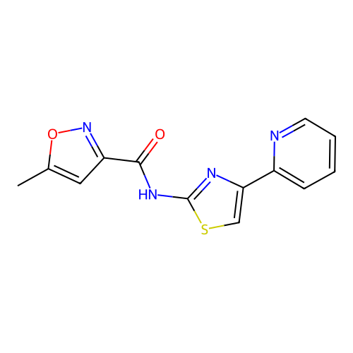 5-methyl-N-(4-(pyridin-2-yl)thiazol-2-yl)isoxazole-3-carboxamide structure