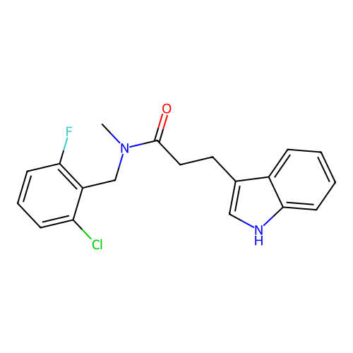 N-[(2-chloro-6-fluorophenyl)methyl]-3-(1H-indol-3-yl)-N-methylpropanamide structure