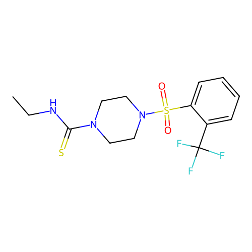 N-ethyl-4-[2-(trifluoromethyl)benzenesulfonyl]piperazine-1-carbothioamide structure