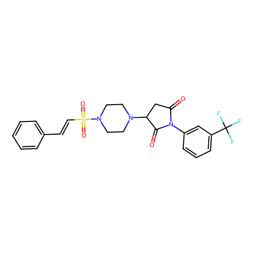 3-[4-(2-phenylethenesulfonyl)piperazin-1-yl]-1-[3-(trifluoromethyl)phenyl]pyrrolidine-2,5-dione structure