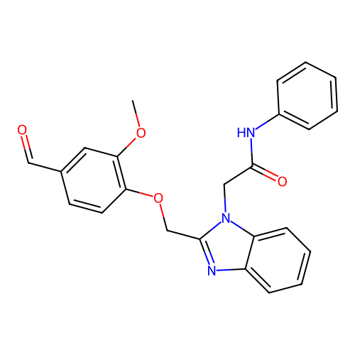 2-[2-[(4-formyl-2-methoxyphenoxy)methyl]benzimidazol-1-yl]-N-phenylacetamide structure