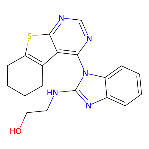 2-[[1-(5,6,7,8-Tetrahydro[1]benzothieno[2,3-d]pyrimidin-4-yl)-1H-benzimidazol-2-yl]amino]ethanol structure