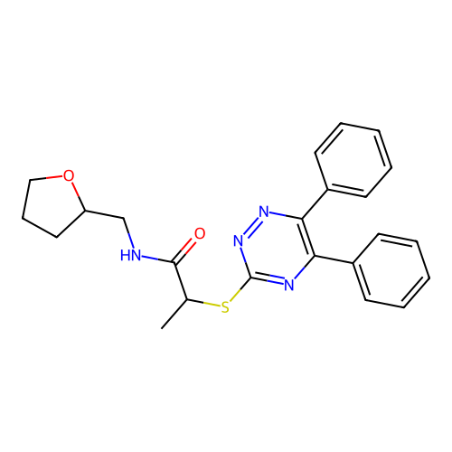 2-[(5,6-diphenyl-1,2,4-triazin-3-yl)sulfanyl]-N-(oxolan-2-ylmethyl)propanamide structure