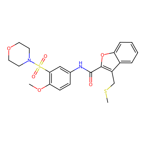 N-(4-methoxy-3-morpholin-4-ylsulfonylphenyl)-3-(methylsulfanylmethyl)-1-benzofuran-2-carboxamide structure