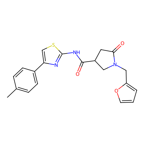 1-(furan-2-ylmethyl)-N-[4-(4-methylphenyl)-1,3-thiazol-2-yl]-5-oxopyrrolidine-3-carboxamide structure