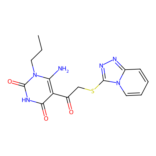 6-amino-1-propyl-5-[2-([1,2,4]triazolo[4,3-a]pyridin-3-ylsulfanyl)acetyl]pyrimidine-2,4-dione structure