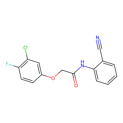2-(3-chloro-4-fluorophenoxy)-N-(2-cyanophenyl)acetamide structure