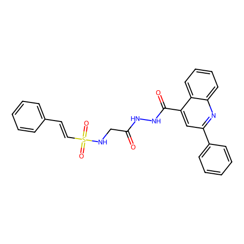 N-{2-oxo-2-[(2-phenylquinolin-4-yl)formohydrazido]ethyl}-2-phenylethene-1-sulfonamide structure
