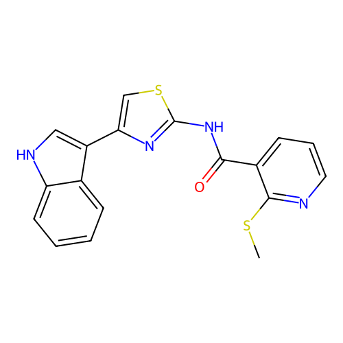 N-(4-(1H-Indol-3-yl)thiazol-2-yl)-2-(methylthio)nicotinamide structure