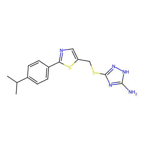 5-[({2-[4-(propan-2-yl)phenyl]-1,3-thiazol-5-yl}methyl)sulfanyl]-4H-1,2,4-triazol-3-amine structure