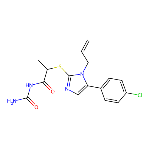 N-carbamoyl-2-[5-(4-chlorophenyl)-1-prop-2-enylimidazol-2-yl]sulfanylpropanamide structure
