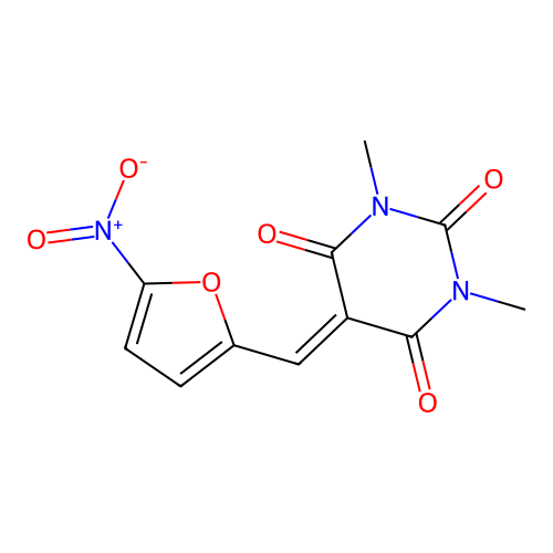 1,3-dimethyl-5-[(5-nitrofuran-2-yl)methylidene]pyrimidine-2,4,6(1H,3H,5H)-trione structure