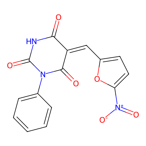 (5Z)-5-[(5-nitrofuran-2-yl)methylidene]-1-phenyl-1,3-diazinane-2,4,6-trione structure