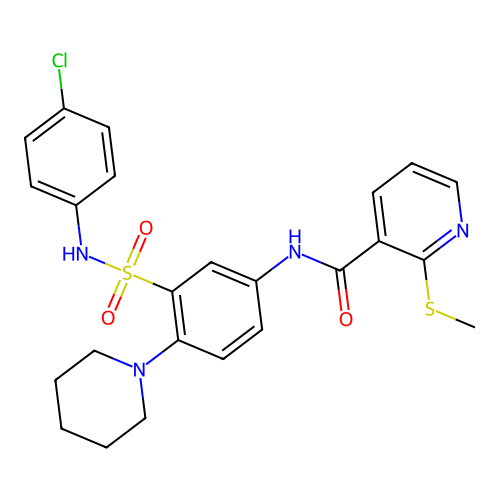 N-[3-[(4-chlorophenyl)sulfamoyl]-4-piperidin-1-ylphenyl]-2-methylsulfanylpyridine-3-carboxamide structure
