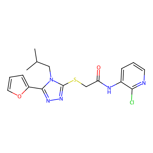 N-(2-chloropyridin-3-yl)-2-[[5-(furan-2-yl)-4-(2-methylpropyl)-1,2,4-triazol-3-yl]sulfanyl]acetamide structure