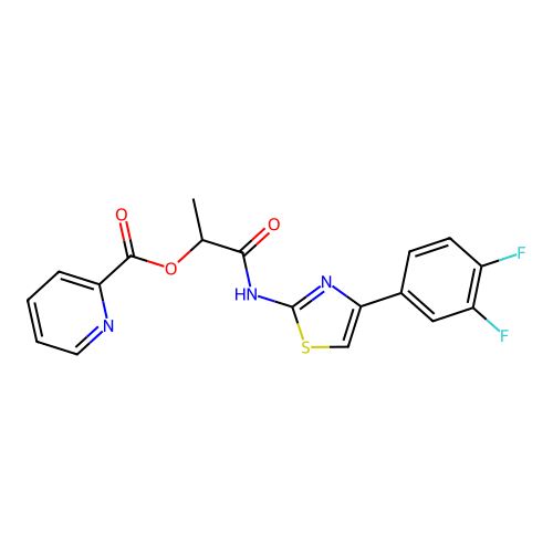 [1-[[4-(3,4-difluorophenyl)-1,3-thiazol-2-yl]amino]-1-oxopropan-2-yl] pyridine-2-carboxylate structure