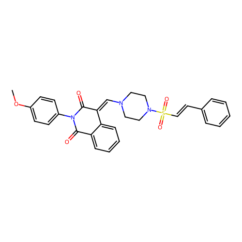 (4E)-2-(4-Methoxyphenyl)-4-[[4-[(E)-2-phenylethenyl]sulfonylpiperazin-1-yl]methylidene]isoquinoline-1,3-dione structure