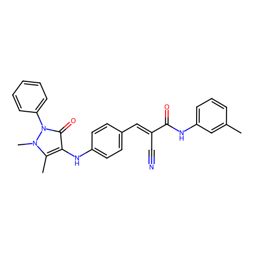 (E)-2-cyano-3-[4-[(1,5-dimethyl-3-oxo-2-phenylpyrazol-4-yl)amino]phenyl]-N-(3-methylphenyl)prop-2-enamide structure
