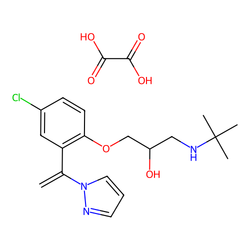 3-(tert-Butylamino)-1-(4-chloro-6-(1-(1H-pyrazol-1-yl)vinyl)phenoxy)-2-propanol oxalate structure