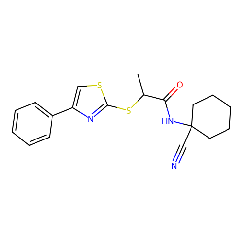 N-(1-cyanocyclohexyl)-2-[(4-phenyl-1,3-thiazol-2-yl)sulfanyl]propanamide structure
