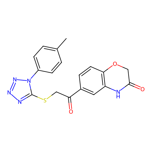 6-(2-((1-(p-Tolyl)-1H-tetrazol-5-yl)thio)acetyl)-2H-benzo[b][1,4]oxazin-3(4H)-one structure