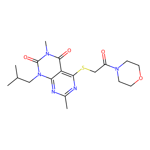 3,7-dimethyl-1-(2-methylpropyl)-5-(2-morpholin-4-yl-2-oxoethyl)sulfanylpyrimido[4,5-d]pyrimidine-2,4-dione structure