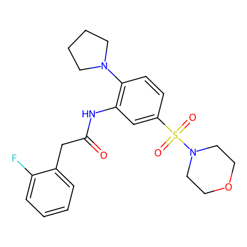 2-(2-fluorophenyl)-N-(5-morpholin-4-ylsulfonyl-2-pyrrolidin-1-ylphenyl)acetamide structure