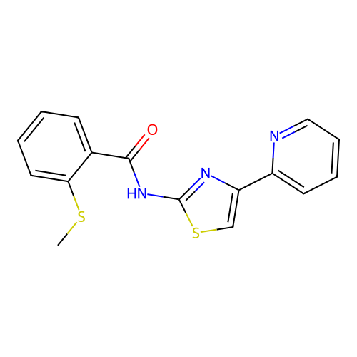 2-(methylsulfanyl)-N-[4-(pyridin-2-yl)-1,3-thiazol-2-yl]benzamide structure
