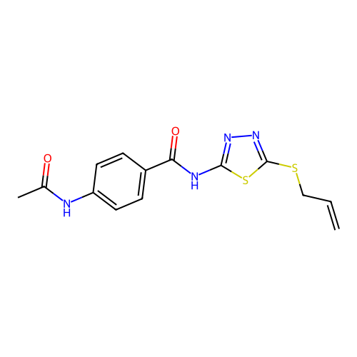 4-acetamido-N-(5-prop-2-enylsulfanyl-1,3,4-thiadiazol-2-yl)benzamide structure