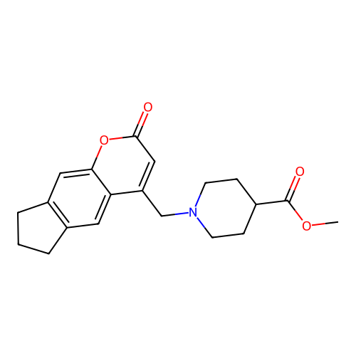 methyl 1-({2-oxo-2H,6H,7H,8H-cyclopenta[g]chromen-4-yl}methyl)piperidine-4-carboxylate structure