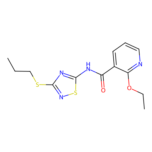 2-ethoxy-N-(3-propylsulfanyl-1,2,4-thiadiazol-5-yl)pyridine-3-carboxamide structure