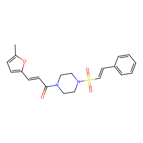 3-(5-methylfuran-2-yl)-1-[4-(2-phenylethenesulfonyl)piperazin-1-yl]prop-2-en-1-one structure
