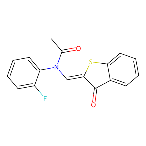 (Z)-N-(2-fluorophenyl)-N-((3-oxobenzo[b]thiophen-2(3H)-ylidene)methyl)acetamide structure