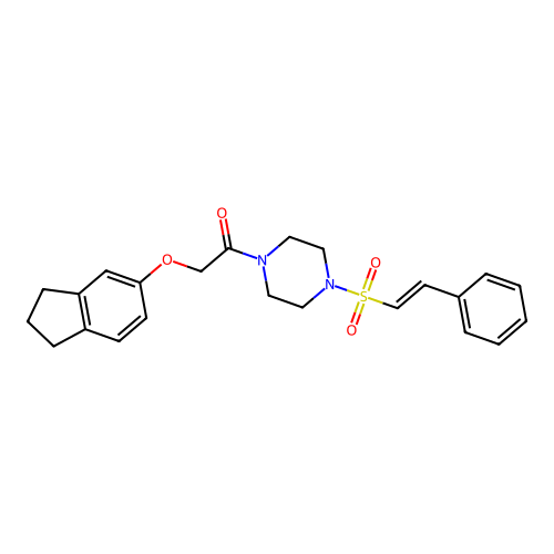 2-(2,3-dihydro-1H-inden-5-yloxy)-1-[4-(2-phenylethenesulfonyl)piperazin-1-yl]ethan-1-one structure