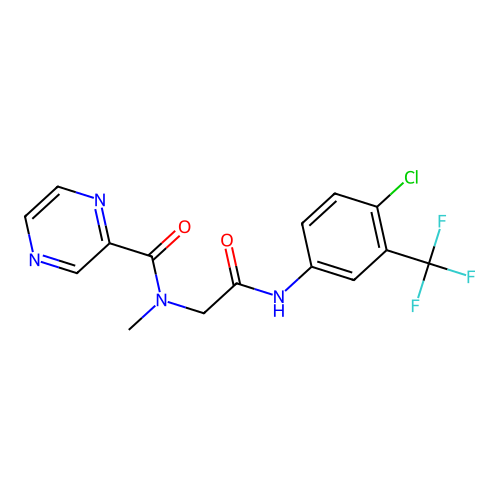 N-[2-[4-chloro-3-(trifluoromethyl)anilino]-2-oxoethyl]-N-methylpyrazine-2-carboxamide structure
