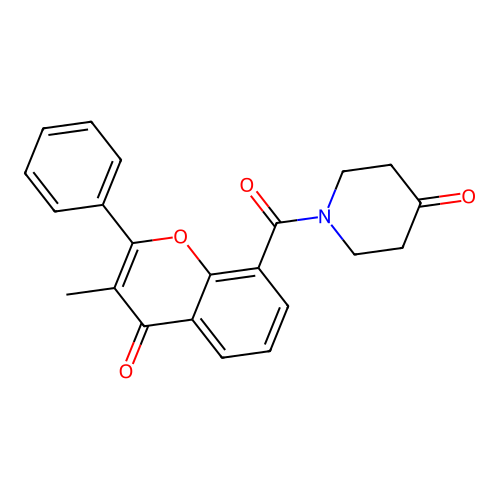 1-(3-methyl-4-oxo-2-phenyl-4H-chromene-8-carbonyl)piperidin-4-one structure