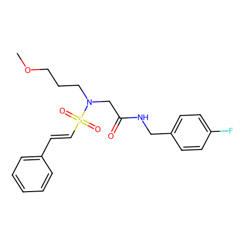 N-[(4-fluorophenyl)methyl]-2-[3-methoxypropyl-[(E)-2-phenylethenyl]sulfonylamino]acetamide structure