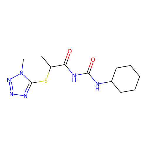 N-(cyclohexylcarbamoyl)-2-(1-methyltetrazol-5-yl)sulfanylpropanamide structure