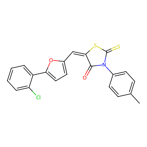(E)-5-((5-(2-chlorophenyl)furan-2-yl)methylene)-2-thioxo-3-(p-tolyl)thiazolidin-4-one structure