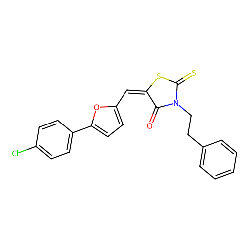(E)-5-((5-(4-chlorophenyl)furan-2-yl)methylene)-3-phenethyl-2-thioxothiazolidin-4-one structure
