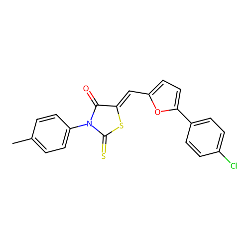 (Z)-5-((5-(4-chlorophenyl)furan-2-yl)methylene)-2-thioxo-3-(p-tolyl)thiazolidin-4-one structure