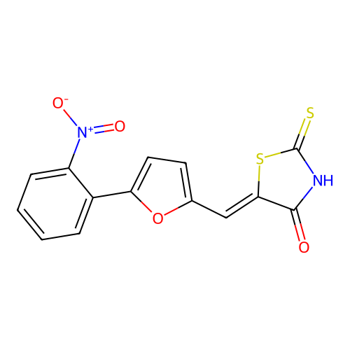 (Z)-5-((5-(2-nitrophenyl)furan-2-yl)methylene)-2-thioxothiazolidin-4-one structure