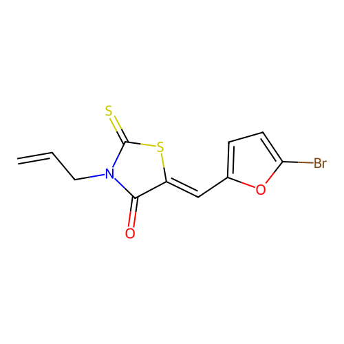 (5Z)-5-[(5-BROMOFURAN-2-YL)METHYLIDENE]-3-(PROP-2-EN-1-YL)-2-SULFANYLIDENE-1,3-THIAZOLIDIN-4-ONE structure