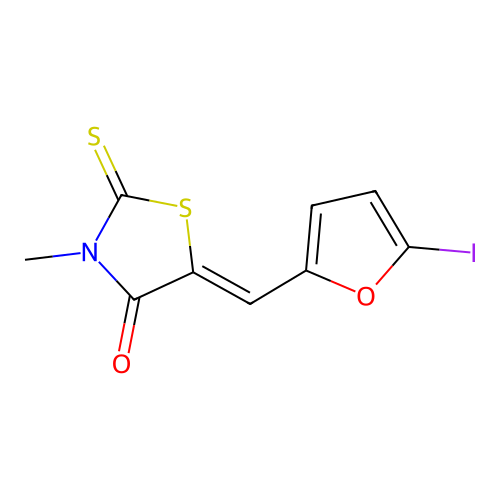 5-[(5-Iodofuran-2-yl)methylidene]-3-methyl-2-sulfanylidene-1,3-thiazolidin-4-one structure