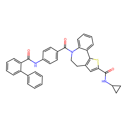 N-cyclopropyl-6-[4-[(2-phenylbenzoyl)amino]benzoyl]-4,5-dihydrothieno[3,2-d][1]benzazepine-2-carboxamide structure