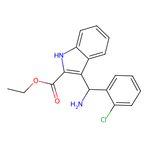 3-[Amino(2-chlorophenyl)methyl]-2-indolecarboxylic acid ethyl ester structure