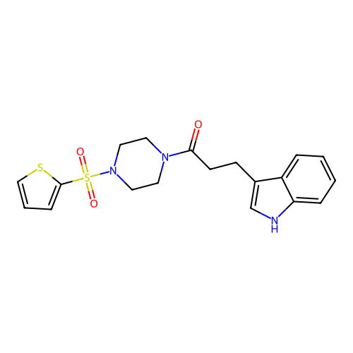 3-(1H-indol-3-yl)-1-[4-(thiophene-2-sulfonyl)piperazin-1-yl]propan-1-one structure